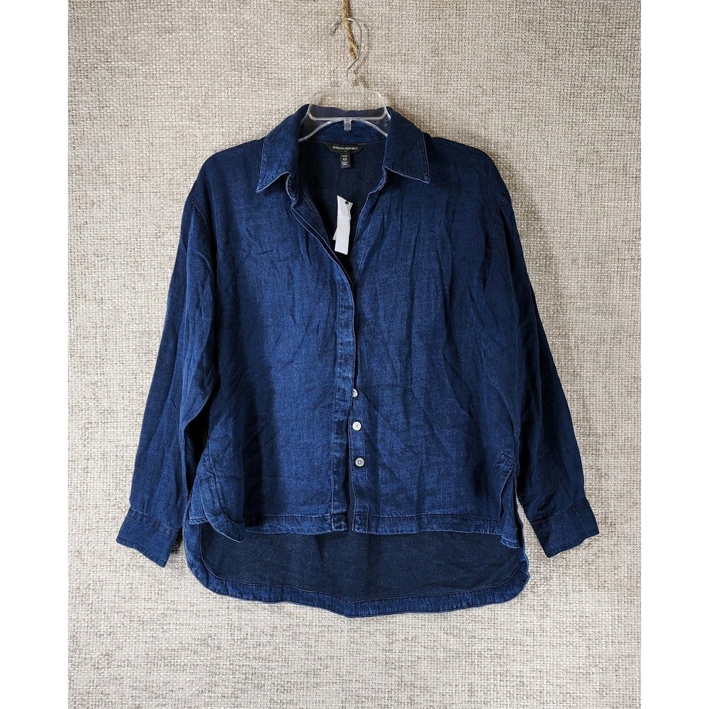 Banana Republic Dark Wash Denim Look Shirt Womens XS Petite Blue Boxy Fit NWI